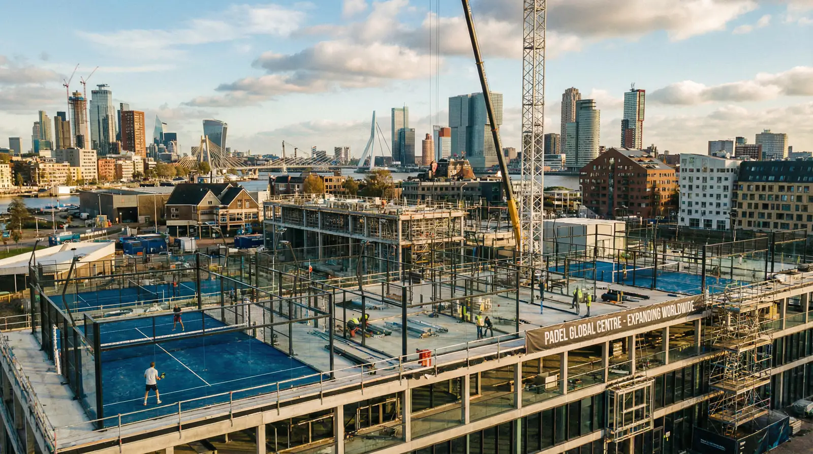Pista de pádel moderna en construcción en una ciudad internacional