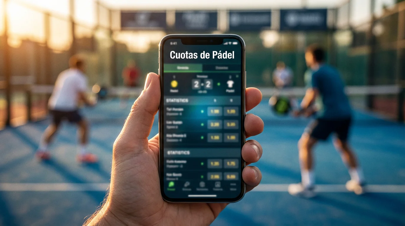 Pantalla con cuotas de apuestas de pádel y comparativa entre operadores