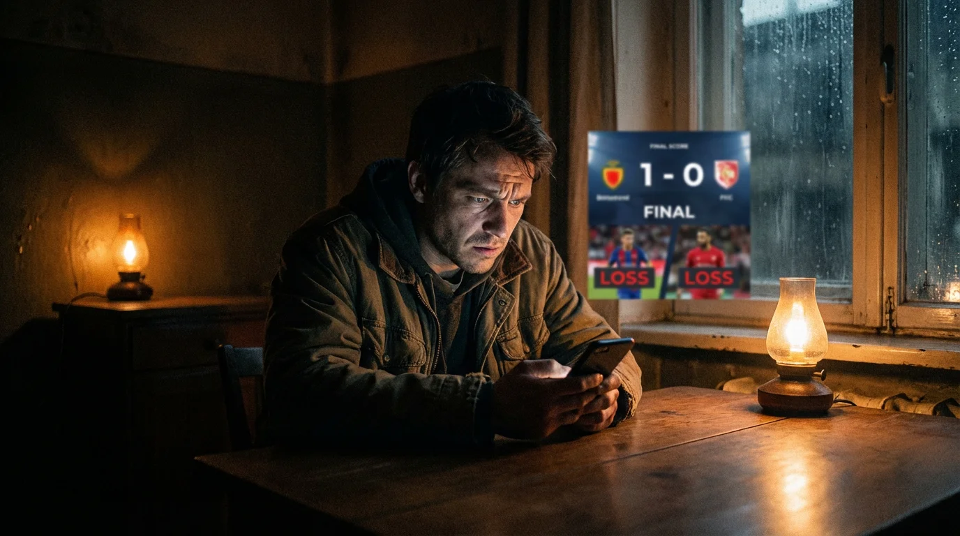 Persona mirando con frustración la pantalla de su móvil con resultados de apuestas