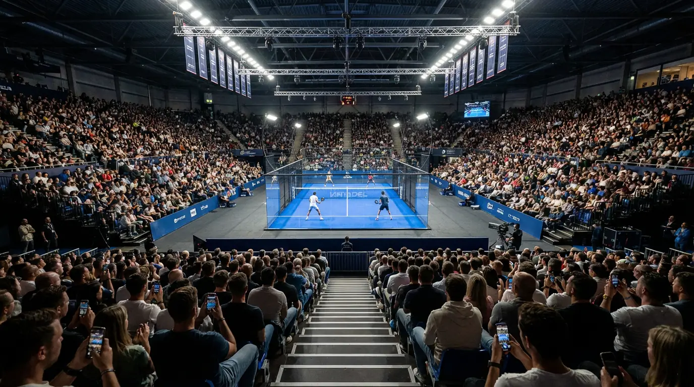 Arena de Premier Padel con grada llena de publico durante un Major de padel profesional